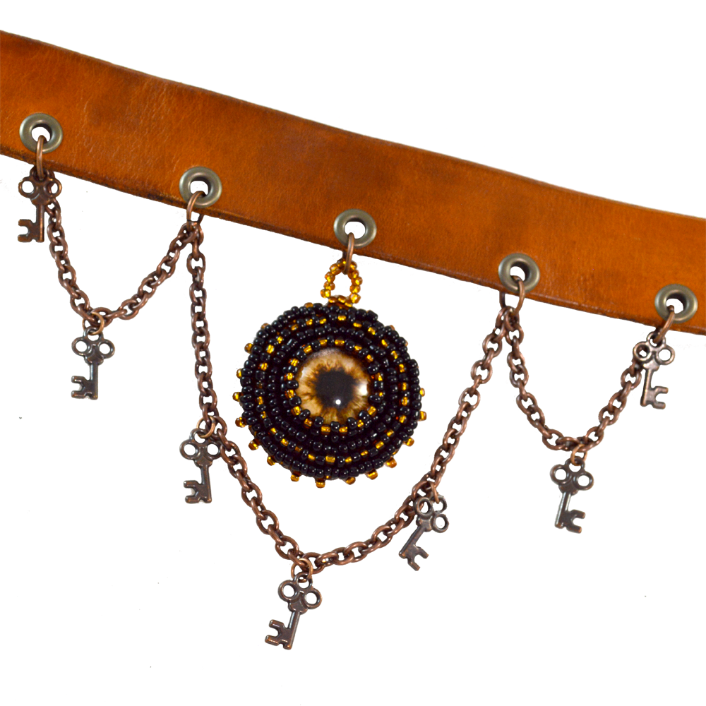 Brown Leather Steampunk Choker Set - Twisted Pixies