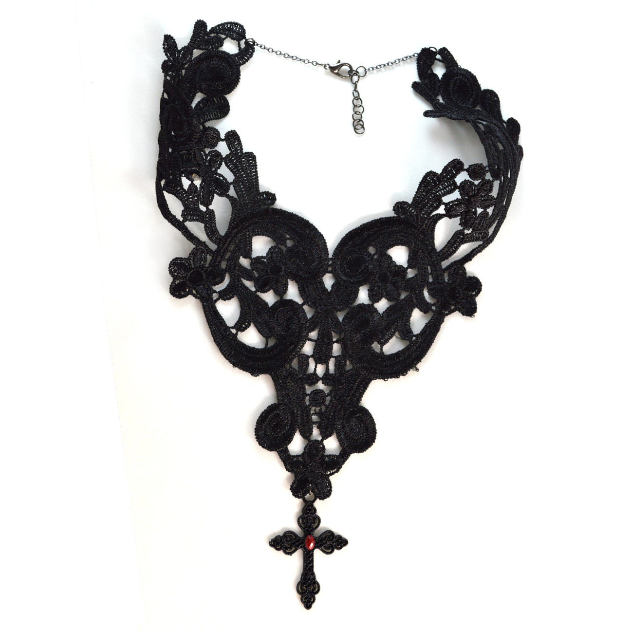Gothic Cross Necklace - Black and Red - Twisted Pixies