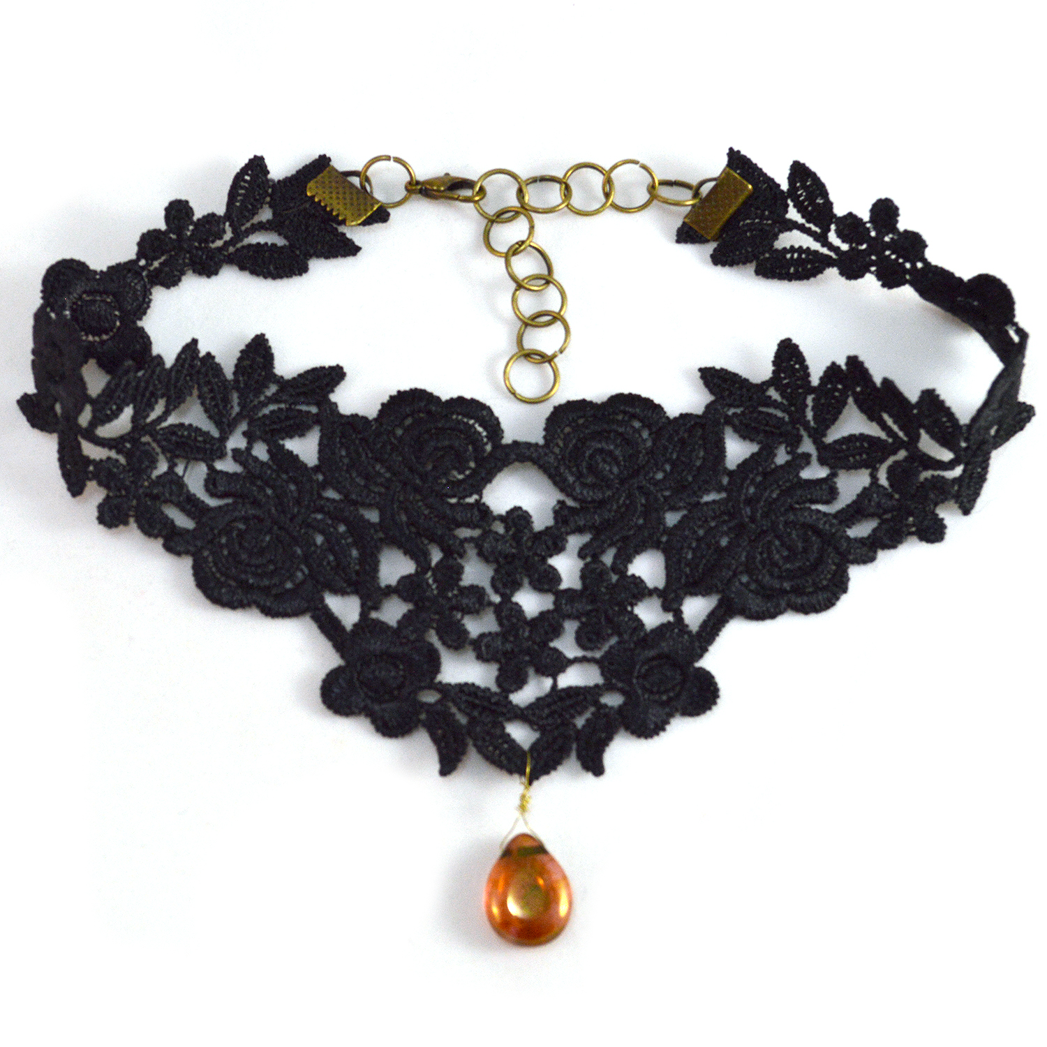 Victorian Lace Collar – Black and Amber Choker - Twisted Pixies