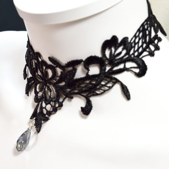 Black Crystal Choker Necklace Gothic Lace Jewelry Twisted P