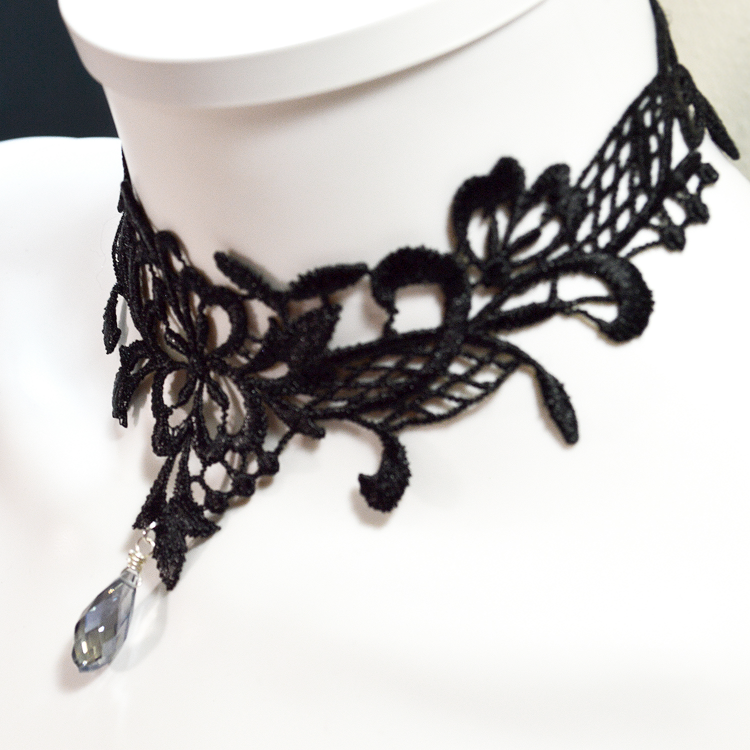 Black Crystal Choker Necklace – Gothic Lace Jewelry - Twisted Pixies