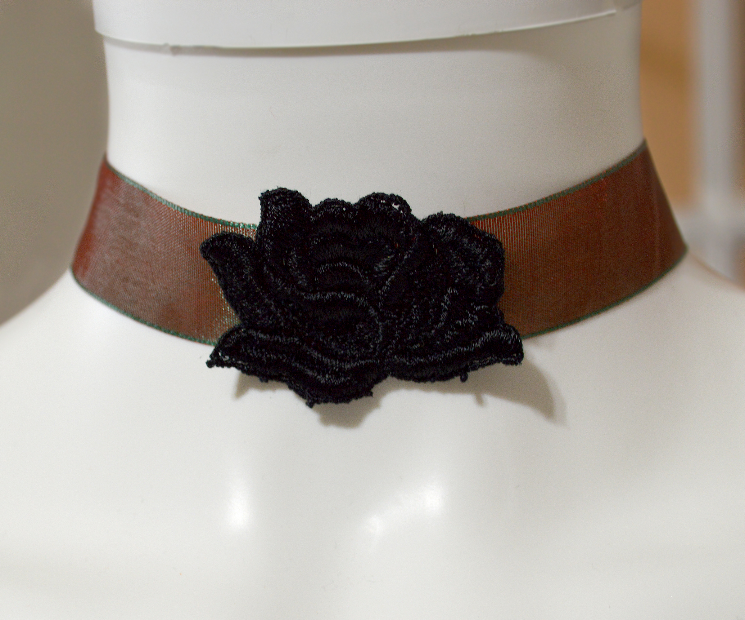 Black Lace Gothic Rose Red and Gold Choker