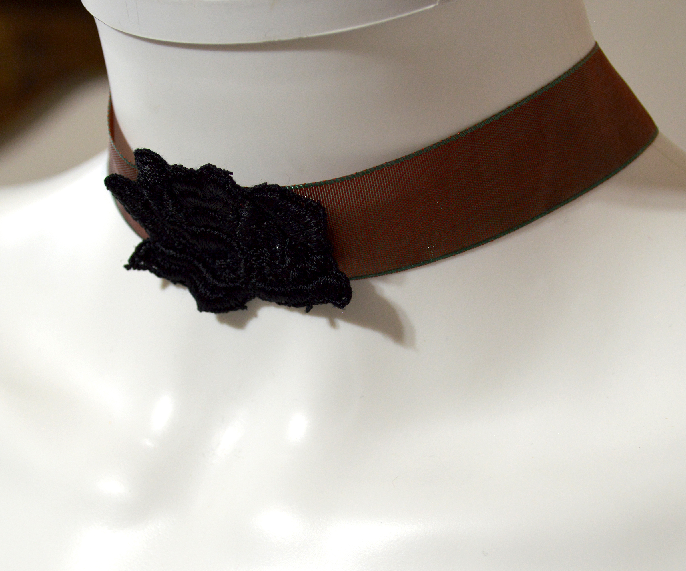 Black Lace Gothic Rose Red and Gold Choker