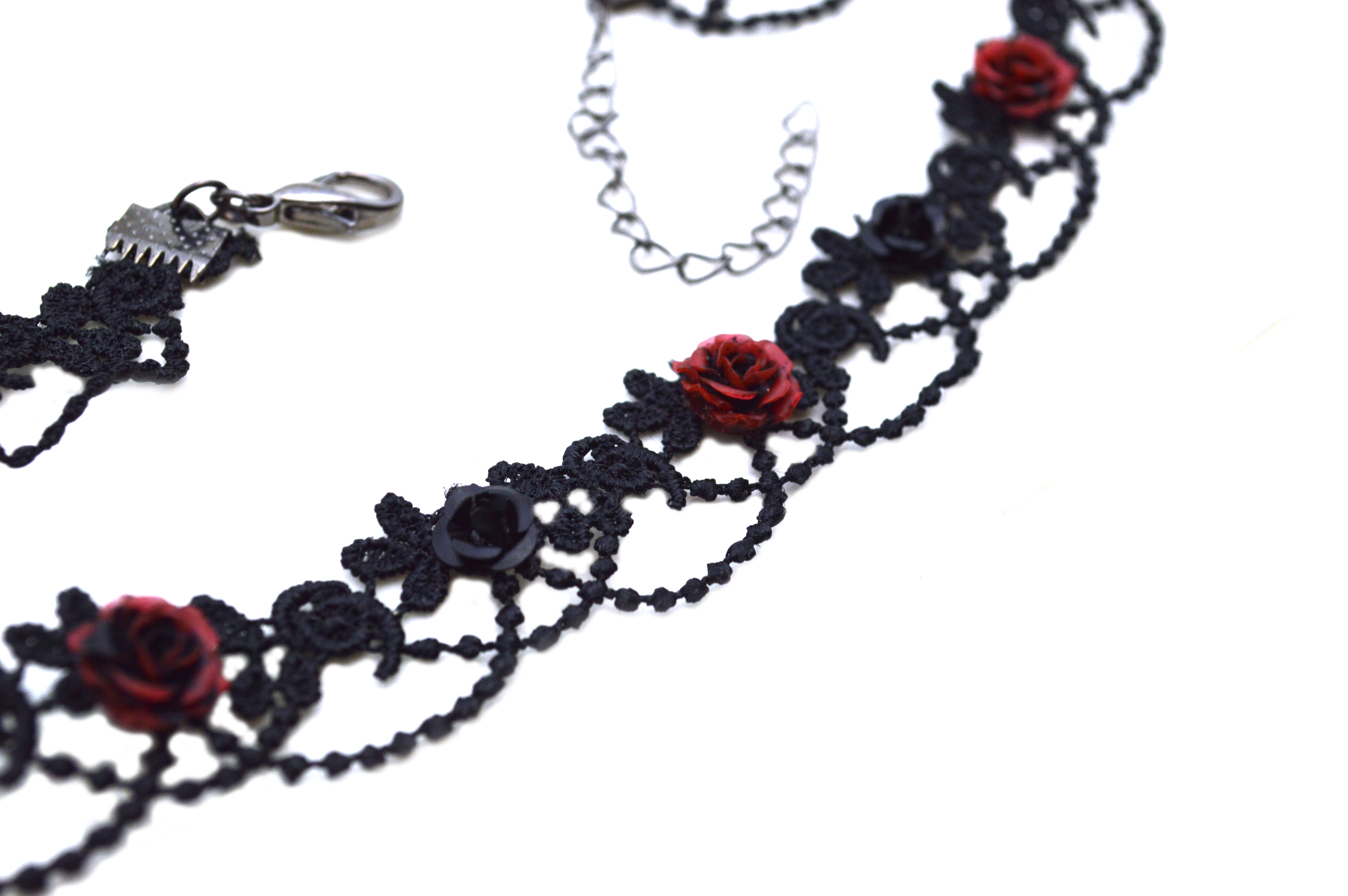 Black and Red Roses Delicate Gothic Lace Choker