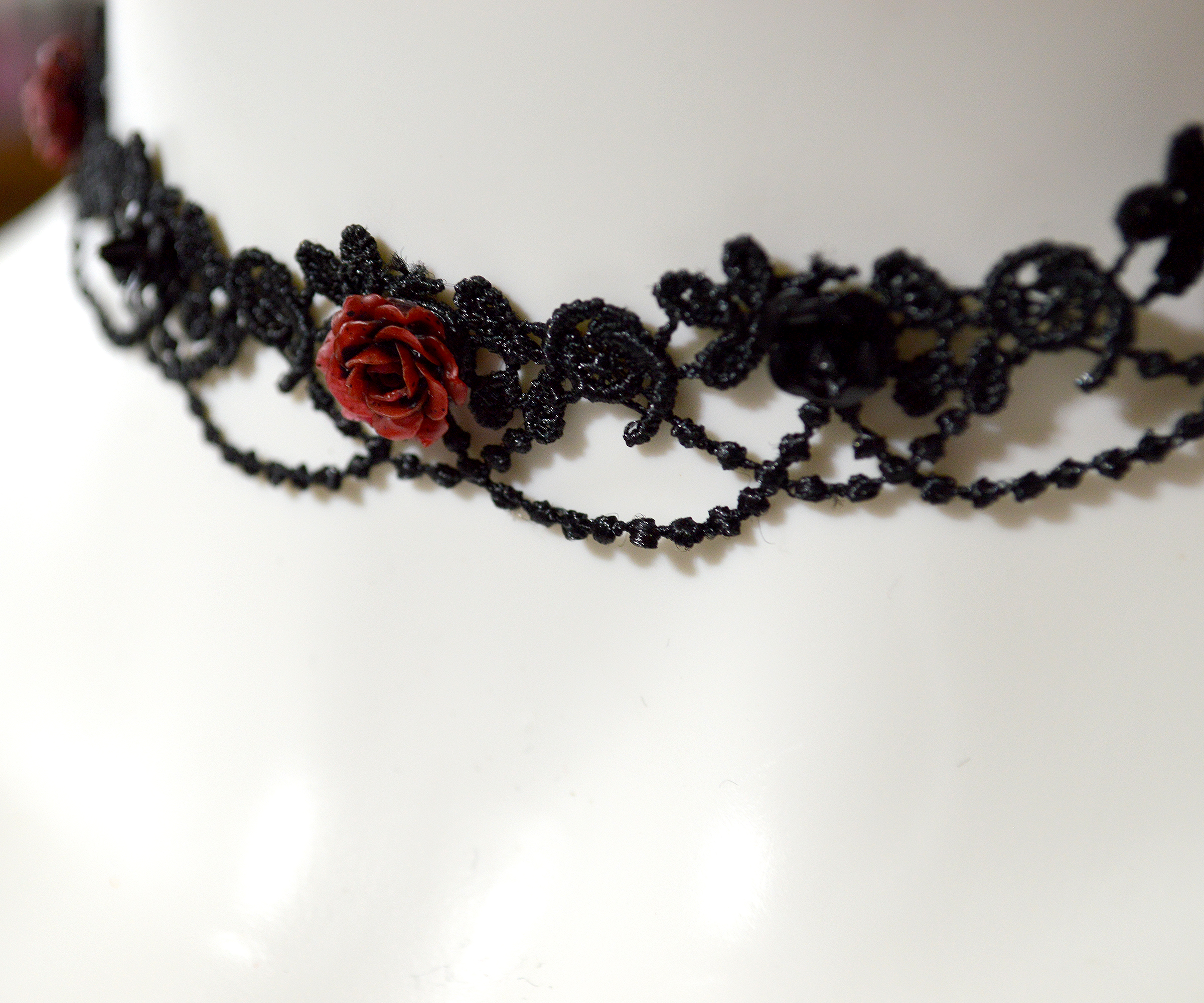 Black and Red Roses Delicate Gothic Lace Choker