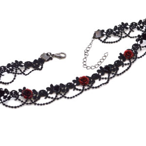 Black and Red Roses Delicate Gothic Lace Choker