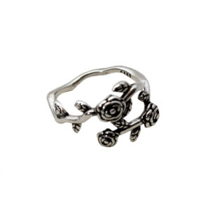 Etched 925 Silver Adjustable Roses Ring - One Size Gothic Floral Romantic Jewelry - Adjust from sizes 5 to 9