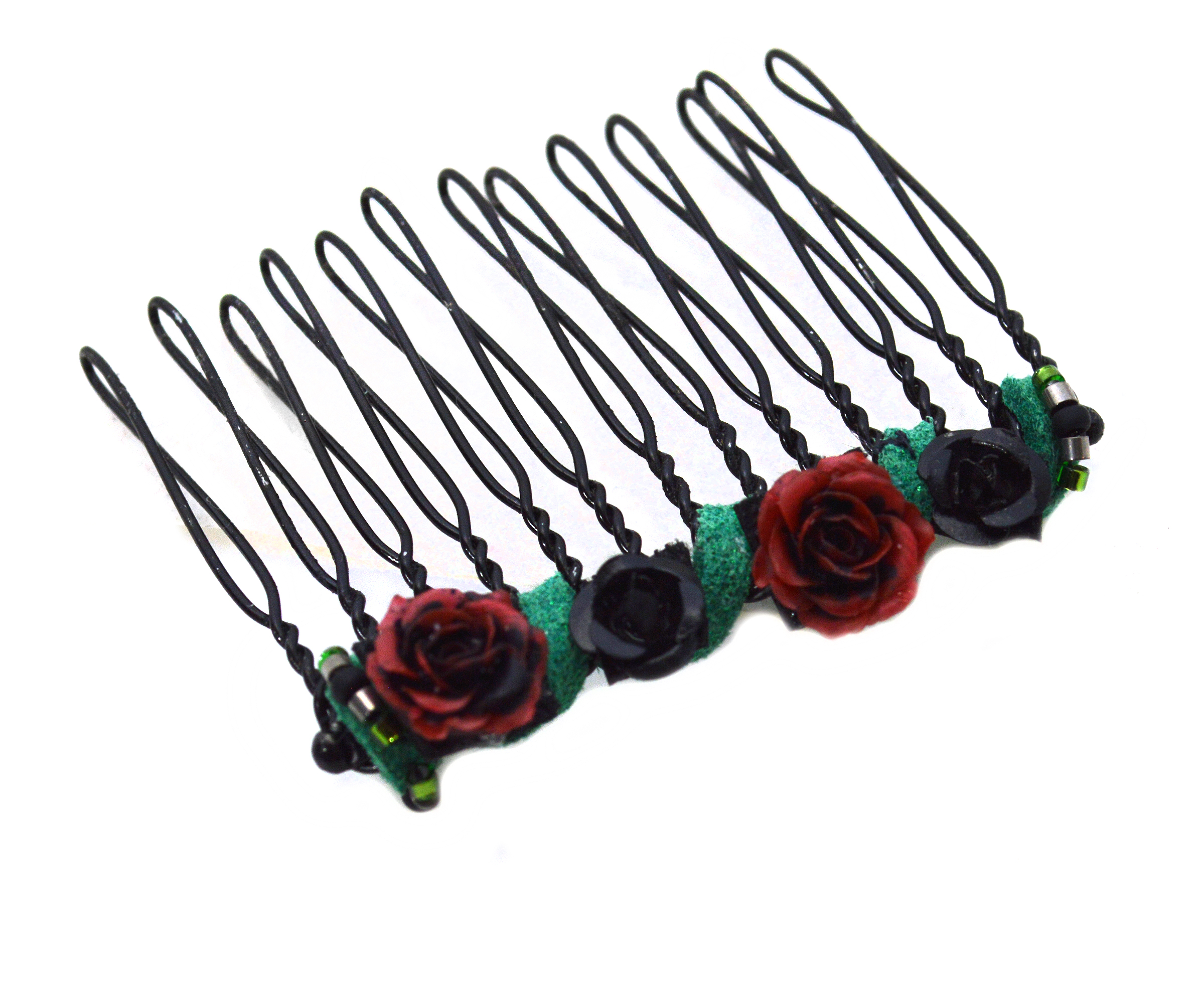 Romantic Gothic Red and Black Roses 2-Inch Hair Comb Flower Wedding Renaissance Fair Costume Stylish Accessory