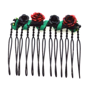 Romantic Gothic Red and Black Roses 2-Inch Hair Comb Flower Wedding Renaissance Fair Costume Stylish Accessory